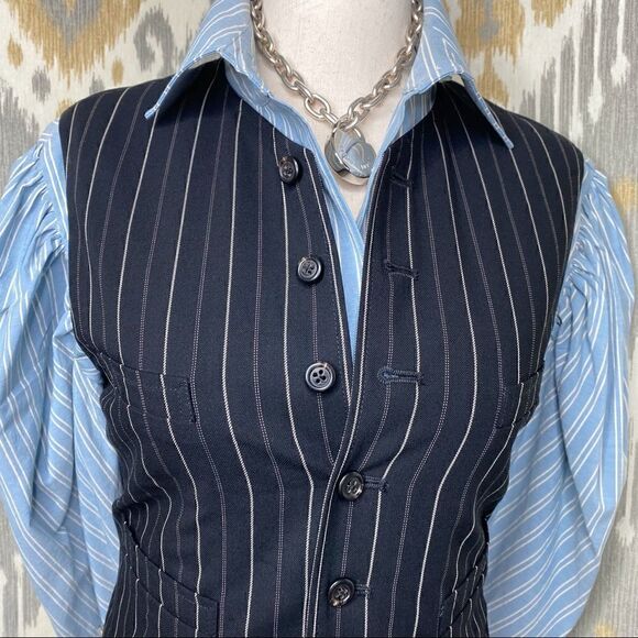 Ralph Lauren Collection ~ Black Wool Pinstripe Waistcoat Gilet Vest - Picture 7 of 16